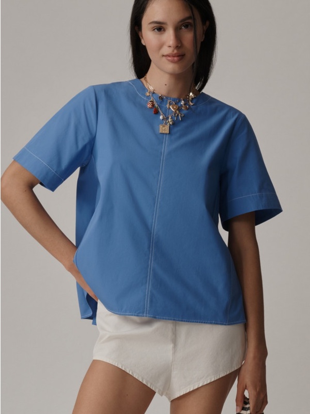 NWT Anthropologie Maeve Blue Boxy Short Sleeve “Emmy” Crewneck Top - medium - Picture 4 of 5